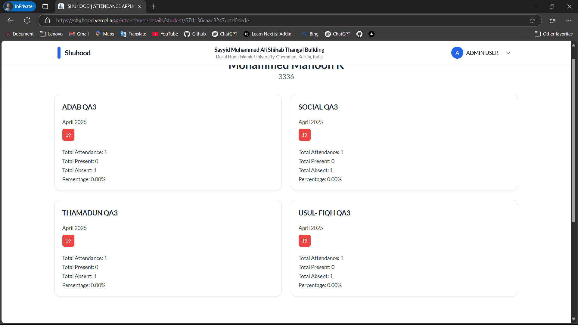 Absent Days Listing