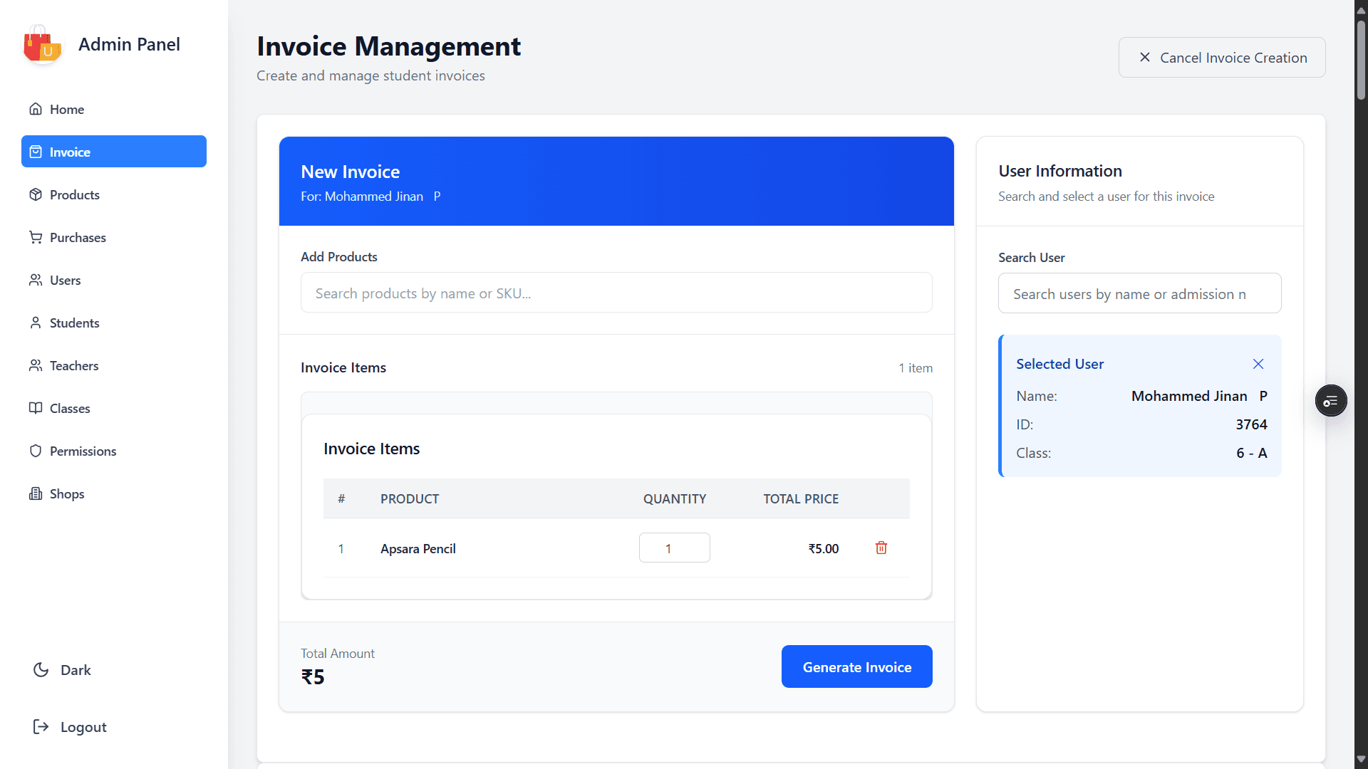 Billing Section