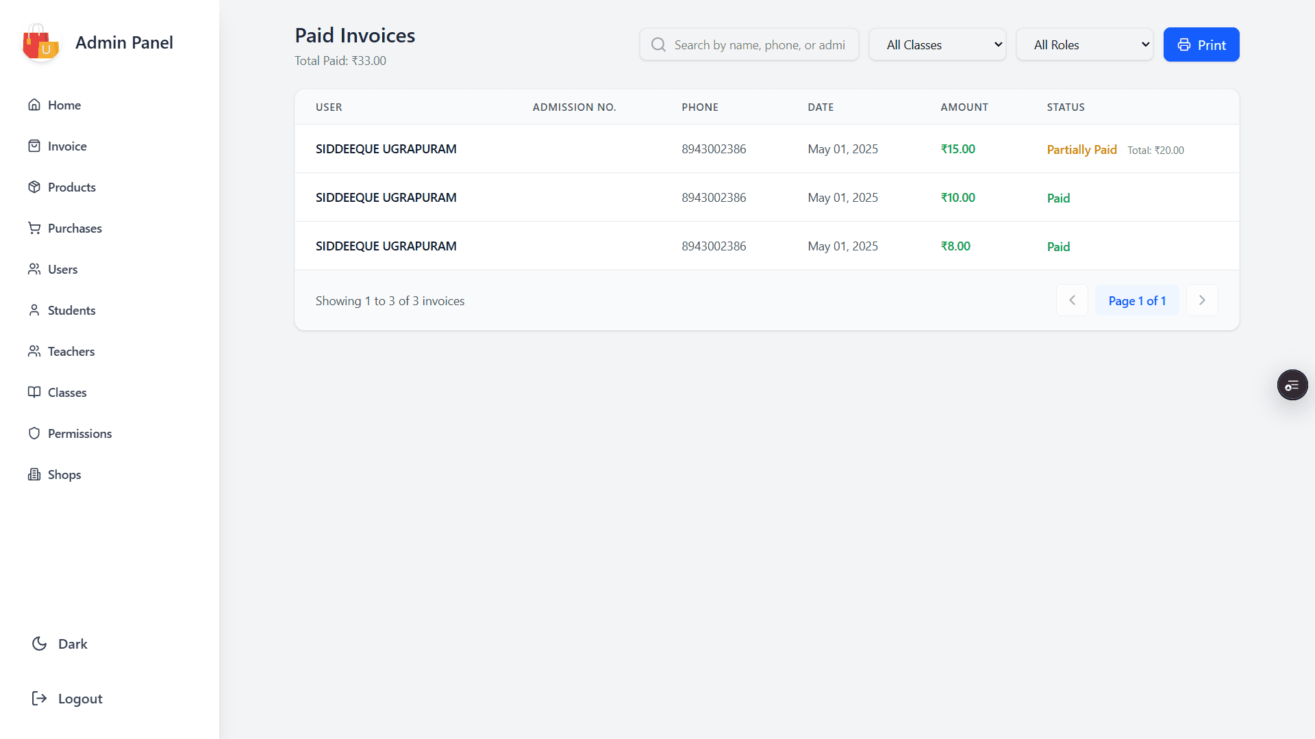 Paid Invoices