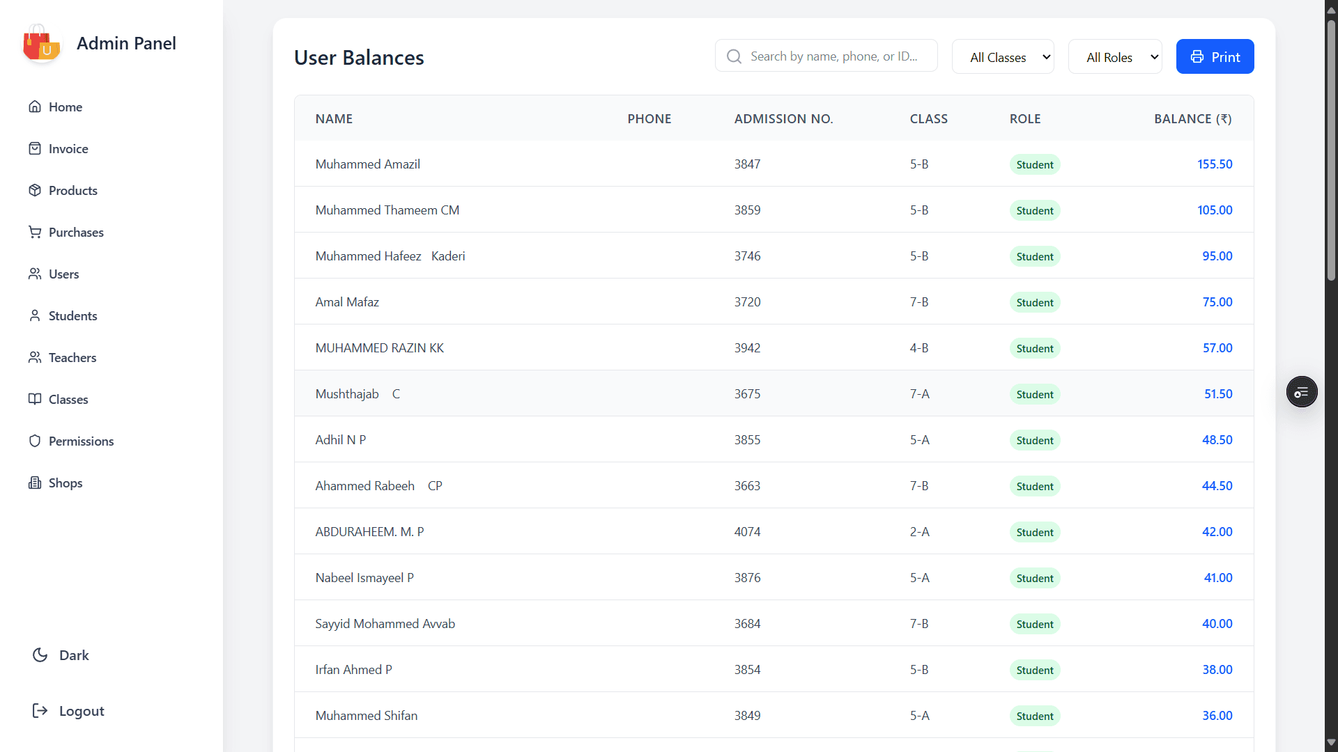 User Balances